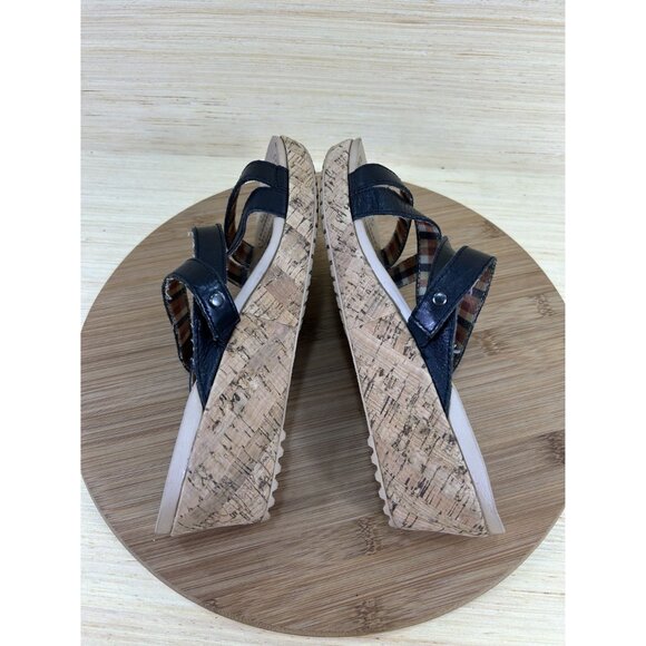 Crocs A-Leigh Black Leather Cork Wedge Sandals Womens Size 7 - Picture 5 of 8